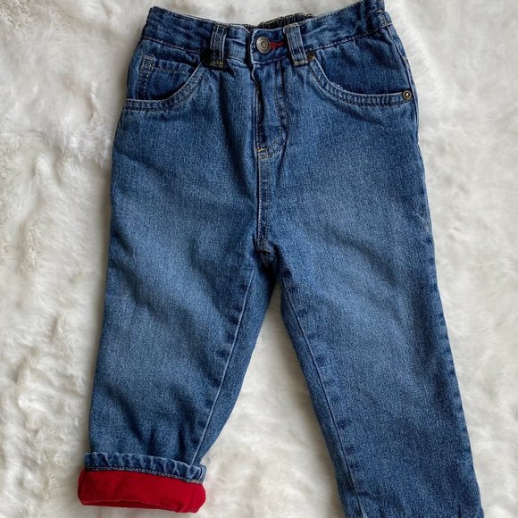 George Pull-On Blue Denim Jeans with Red Warm Fleece Lining Size 12-18 Months - Picture 5 of 7